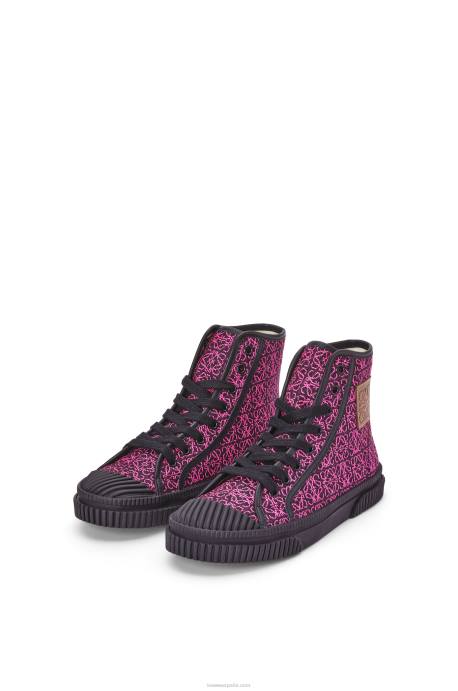 Loewe mujer tenis altos en jacquard anagrama LP64665 rosa neón/azul marino intenso