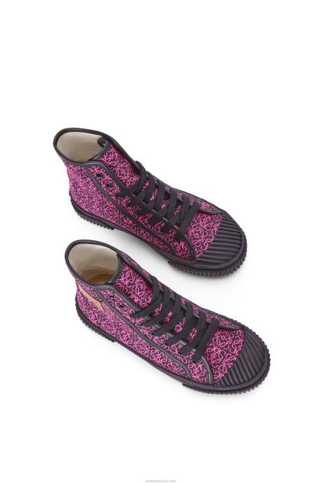 Loewe mujer tenis altos en jacquard anagrama LP64665 rosa neón/azul marino intenso