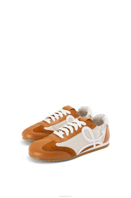 Loewe mujer zapatillas de ballet de nailon y piel de becerro LP64656 Bronceado natural