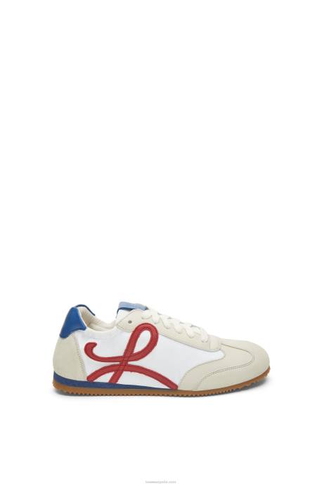 Loewe mujer zapatillas de ballet de nailon y piel de becerro LP64666 blanco suave/cereza/azul real