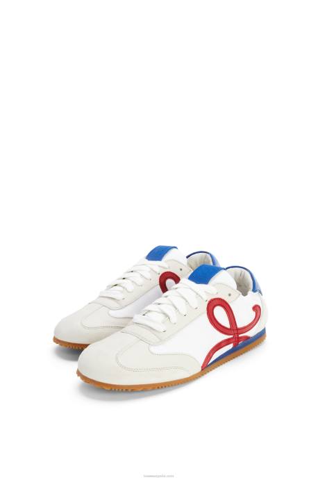 Loewe mujer zapatillas de ballet de nailon y piel de becerro LP64666 blanco suave/cereza/azul real