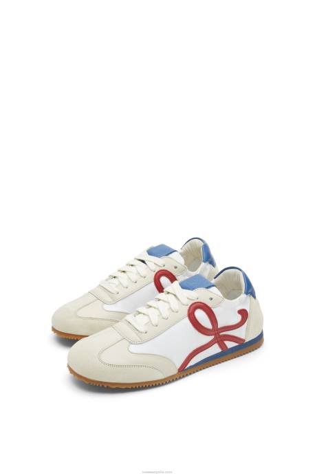 Loewe mujer zapatillas de ballet de nailon y piel de becerro LP64666 blanco suave/cereza/azul real