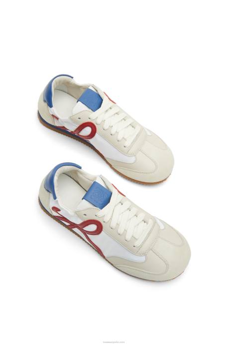 Loewe mujer zapatillas de ballet de nailon y piel de becerro LP64666 blanco suave/cereza/azul real