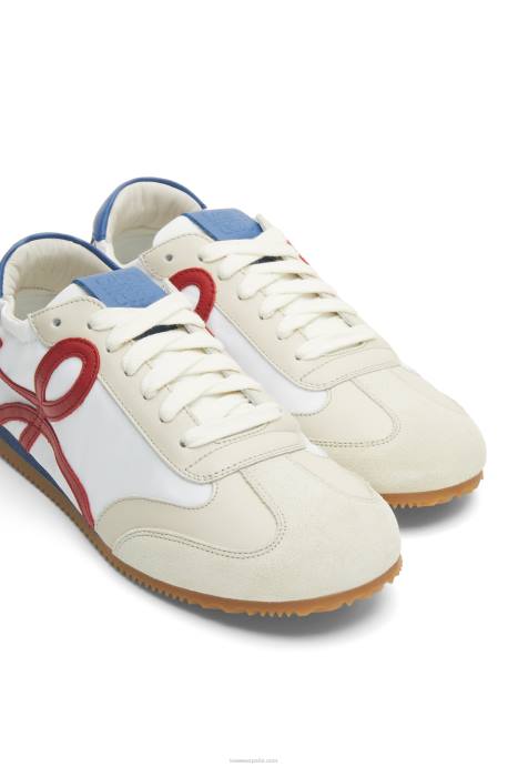 Loewe mujer zapatillas de ballet de nailon y piel de becerro LP64666 blanco suave/cereza/azul real