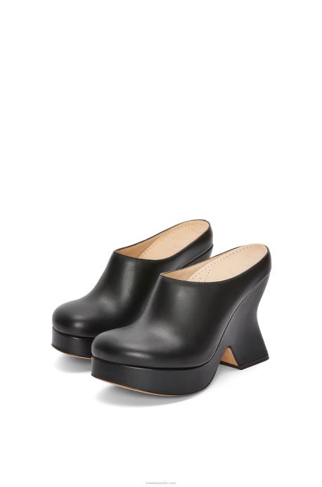 Loewe mujer zueco cuña terra de piel de becerro LP64743 negro