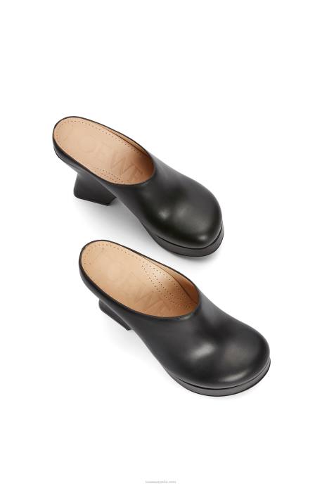 Loewe mujer zueco cuña terra de piel de becerro LP64743 negro